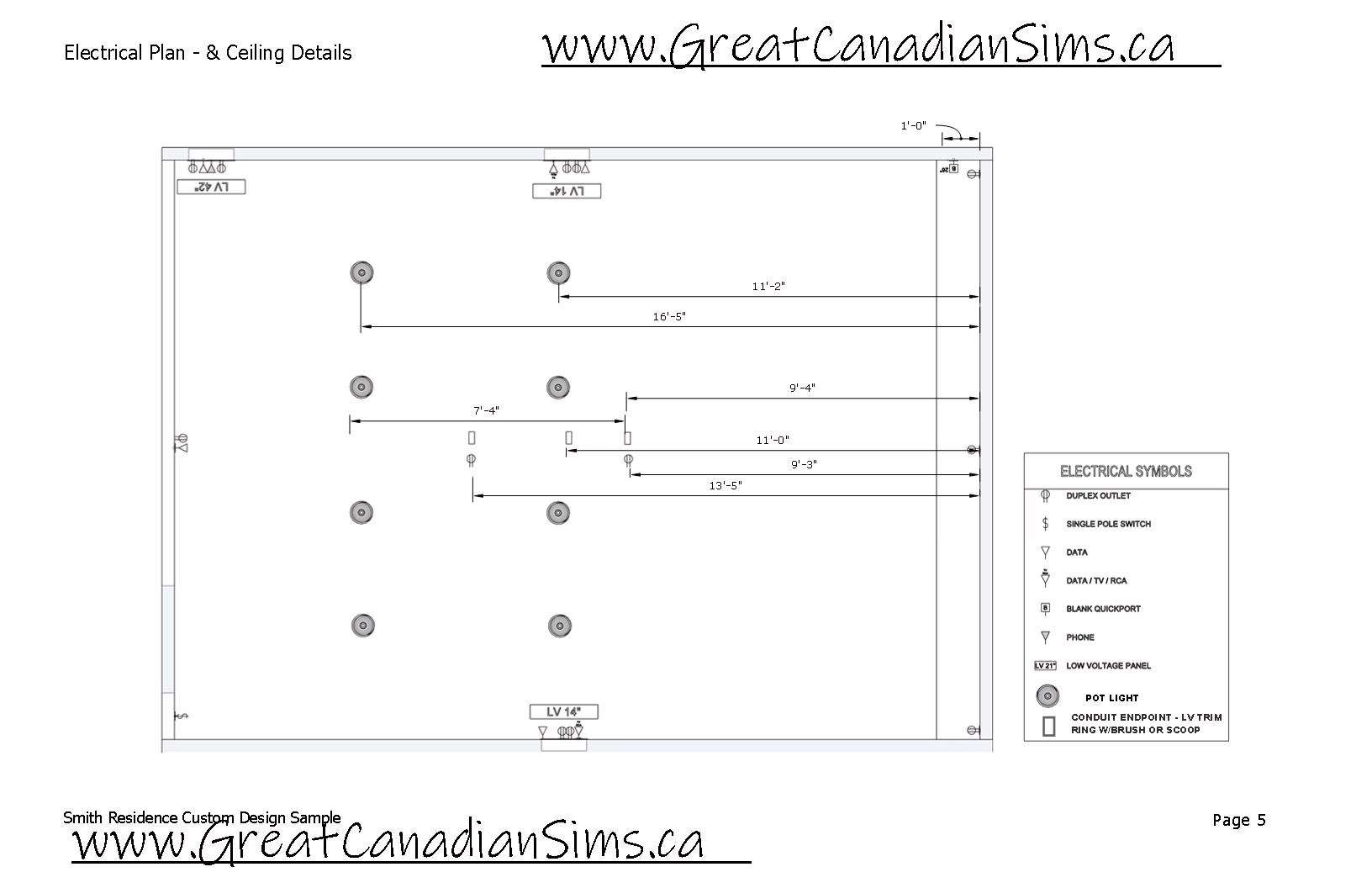 Smith Residence Custom Design Sample no wm_05_Electrical Plan - & Ceiling Details